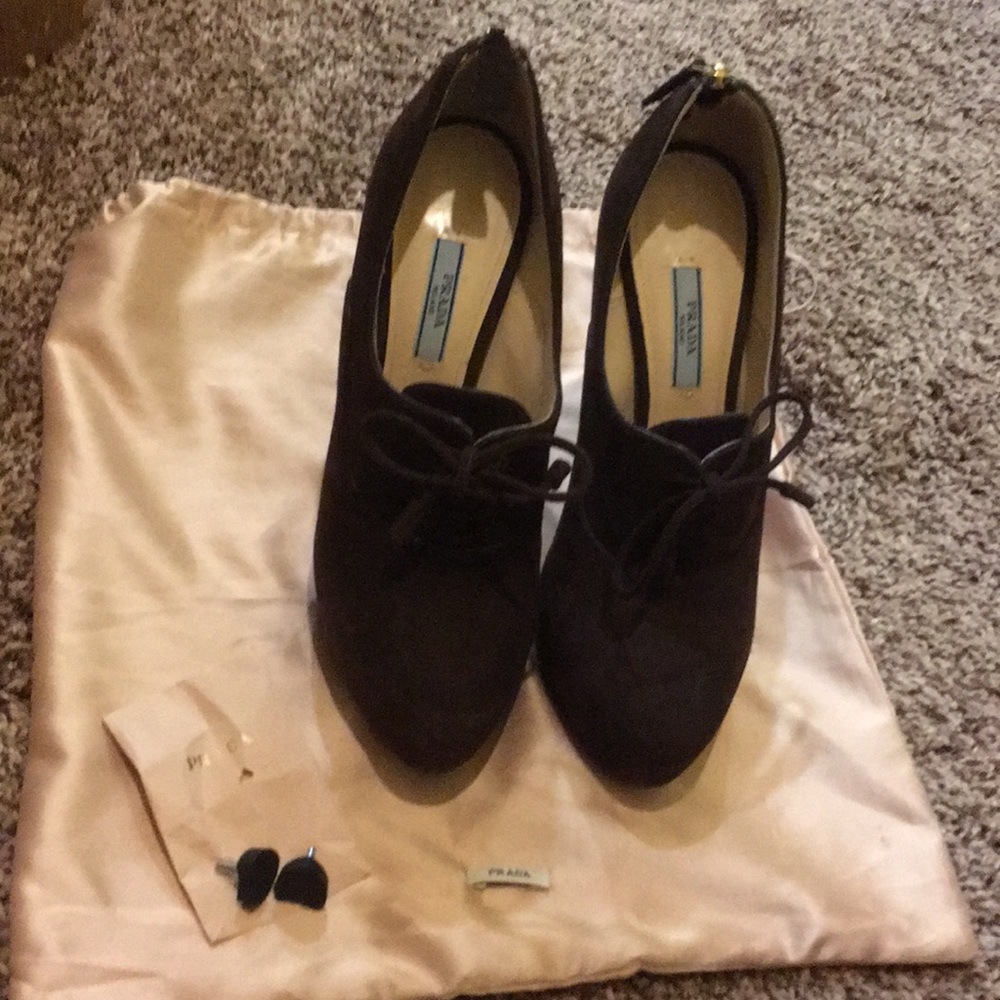PRADA Brown Suede Lace-Up Women's Ankle Pumps